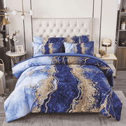PERFEMET 6-Piece Blue King Size Comforter Set,Watercolor Marble Printed Bed in a Bag Set,Retro Artwork Style Bedding Set for Women Men
