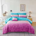 thumbnail image 1 of PERFEMET 6Pcs Turquoise Pink Queen Bed in a Bag Comforter Set Gradient Colorful Glitter Galaxy Bedding Set for Kids Teens, 1 of 8