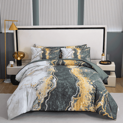 PERFEMET Full Size Comforter Set 6Pcs Dark Green Marble Comforter Bedding Set Lightweight Retro Artwork Bed in a Bag for All Season