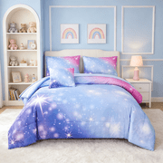 PERFEMET Bed in a Bag Comforter Set Full for Girls 6 PCS Colorful Blue Galaxy Gradient Bedding Set for Full Beds All-Season Star Print Bed Set