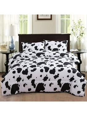 PERFEMET Black White Cow Print Comforter Sets Animal Theme Bedding Quilt Set with 2 Pillowcases for Kids Teen Boys Girls