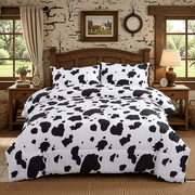 PERFEMET Kid Twin Comforter Set 3-Piece,Black White Cow Print Bedding Set for Girls Boys,Western Farmhouse Kids Comforter Set for All Season (1 Comforter,2 Pillowcases)