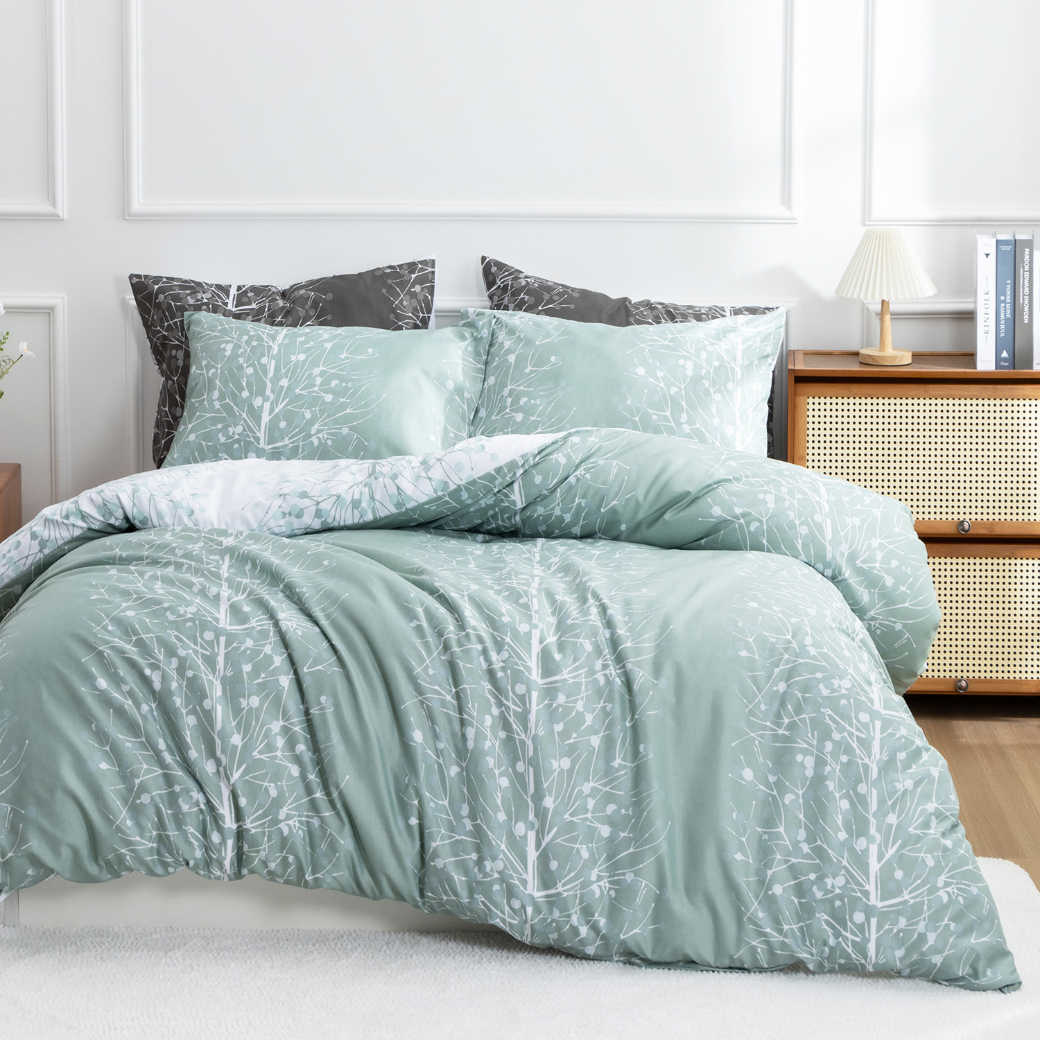 3 Pieces Olive Green Comforter Set Dark Green Solid Color Bedding Sets