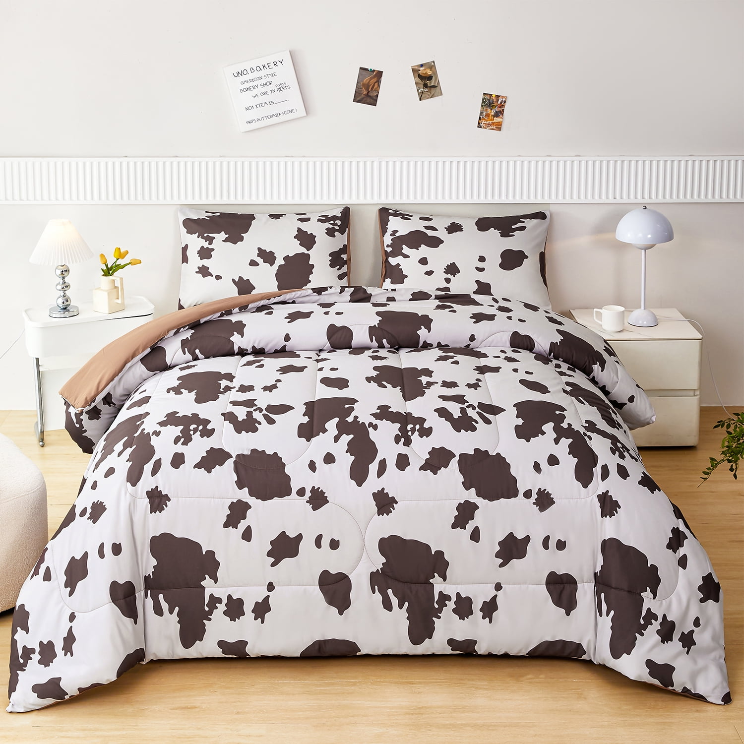 PERFEMET Cow Print Comforter Set Queen Size 3 Pcs Cow Print Bedding Set