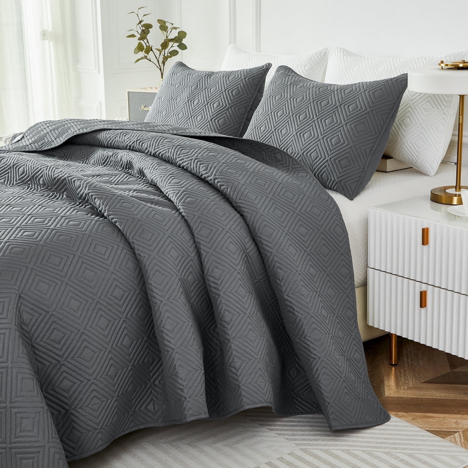 PERFEMET Dark Gray King Size Ultrasonic Embossed Bedspreads Boho ...