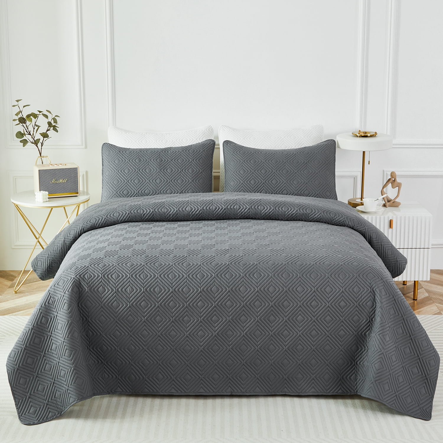 PERFEMET Dark Gray King Size Ultrasonic Embossed Bedspreads Boho ...