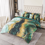 PERFEMET 6 PCS Queen Size Comforter Set Luxury Green Marble Bedding Set for Adults Women Men Colorful Retro Artwork Bed in a Bag with Sheets