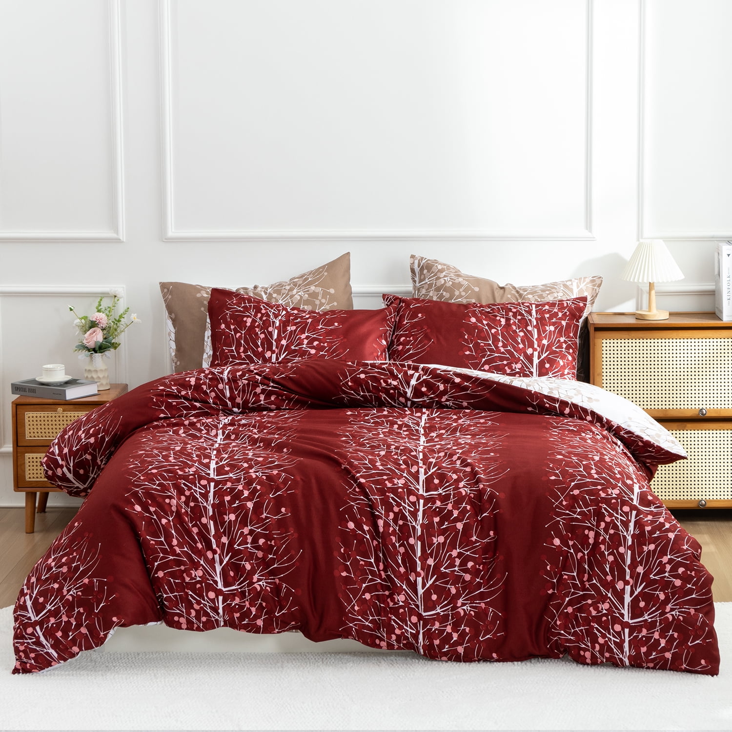 PERFEMET Terracotta Comforter Set Boho Rust Full Floral Bedding Set for