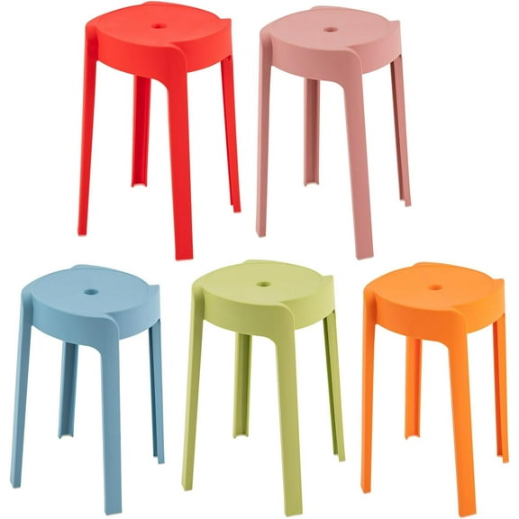 PERFERATE 5 Pcs Plastic Stackable Stools 18 Inch Backless Portable Stackable Bar Stool, Colorful Round Classroom Seating, Multipurpose Chairs, Round Stool for Home School Offices