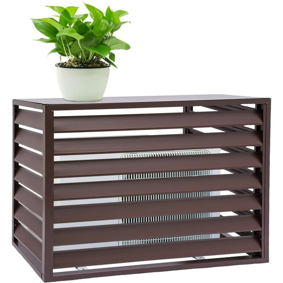 PERFERATE Air Conditioner Fence Screen 4 Panels Outdoor Wood Privacy Fence Screens Outdoor Privacy Screen for Outside AC Unit Cover Freestanding AC Covers, 43.3×23.6×31.5in (Coffee)