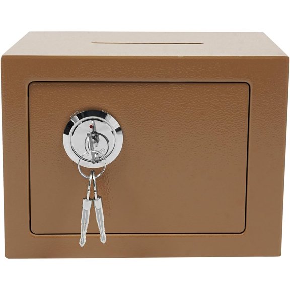 PERFERATE Drop Slot Safes Money Safe for Cash Money Cash Drop Box with Key 9×6.7×6.7In Wall Mounted Small Safes for Cash Jewelry Storage Cash Cabinet with Drop Slot for Home, Office (Gold)