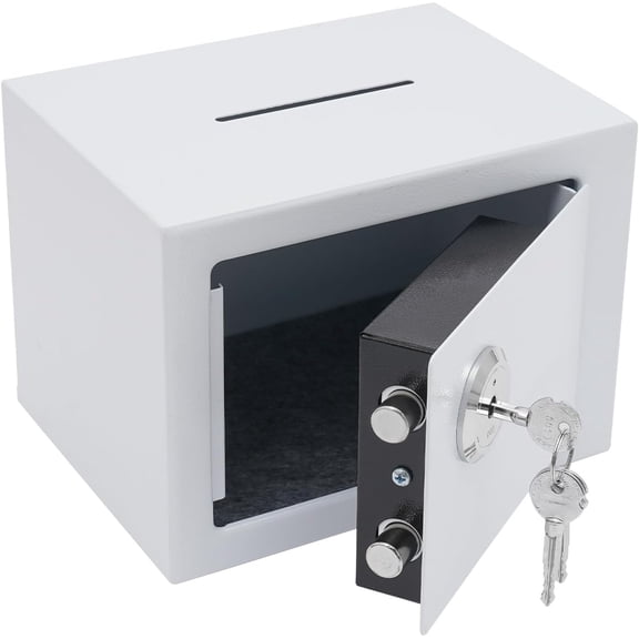 PERFERATE Drop Slot Safes Money Safe for Cash Money Cash Drop Box with Key 9×6.7×6.7In Wall Mounted Small Safes for Cash Jewelry Storage Cash Cabinet with Drop Slot for Home, Office (White)