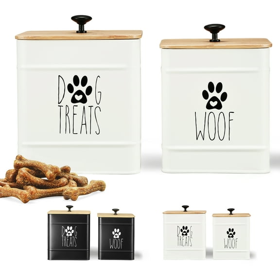PERFNIQUE Dog Treat Container, Dog Treat Jar Set of 2 with Airtight Lid, Dog Cookie Jar for kitchen Counter, Pet Treat Container, Dog Treat Canister and Storage, 7.8x6.2 & 7.3x5.5(White)