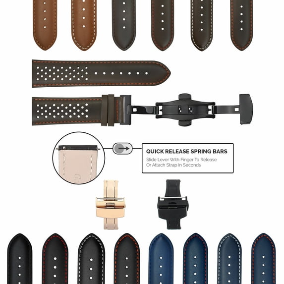 Perforaited PERFORATED LEATHER RALLY WATCH STRAP BAND - QUICK RELEASE 24mm, Brown ...