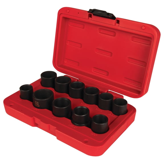 Performance Tool M991 11 Pc. Master Lug Nut Socket Set, 17, 18.5, 20, 21.5, 23, 24.5 or 26 mm and 3/4, 13/16, 1 and 1-1/8 in., Chrome Molybdenum Steel, Black