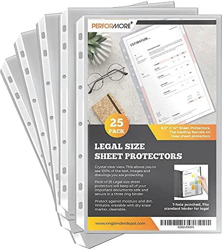 PERFORMORE 10 Pack of 8.5” x 14” Legal Size Heavyweight Clear Sheet  Protectors, Plastic Legal Paper Sleeves, Clear Archival Quality, Long Sheet  Protectors for Binders Documents (25) 