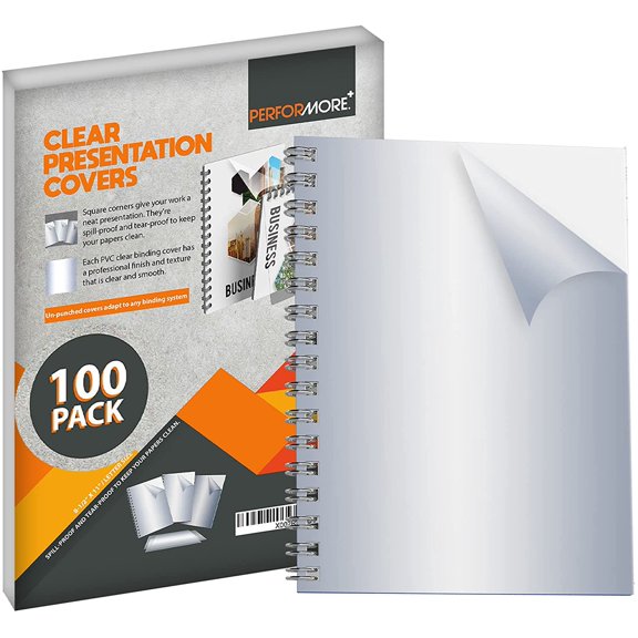 PERFORMORE 100 Pack of Binding Presentation Covers for Binding Machines, 8.5" X 11" 0.18mm Thick, Crystal Clear Plastic Report Covers for Documents Files and More