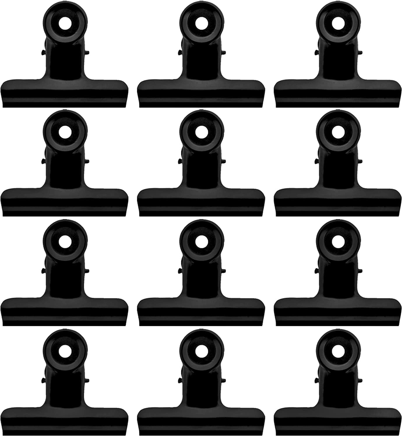 PERFORMORE 12 Pack of Metal Binder Clips, Black Metal Bulldog Clips, Large Hinge Paper File Clips Clamp for Hanging Pictures Crafts at Home Kitchen and Office