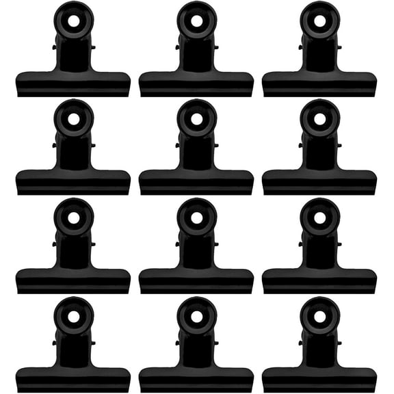 PERFORMORE 12 Pack of Metal Binder Clips, Black Metal Bulldog Clips, Large Hinge Paper File Clips Clamp for Hanging Pictures Crafts at Home Kitchen and Office