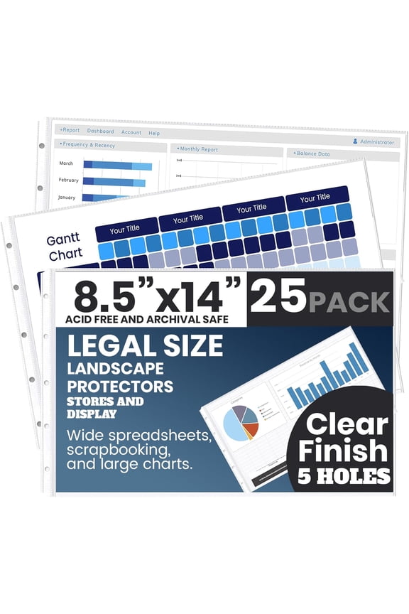 25 Pack of 8.5 x 14 Heavyweight Landscape Sheet Protectors, Legal Paper Sleeves, Clear Archival Quality, Horizontal Legal Size Clear Sheet Protectors for Binders Documents