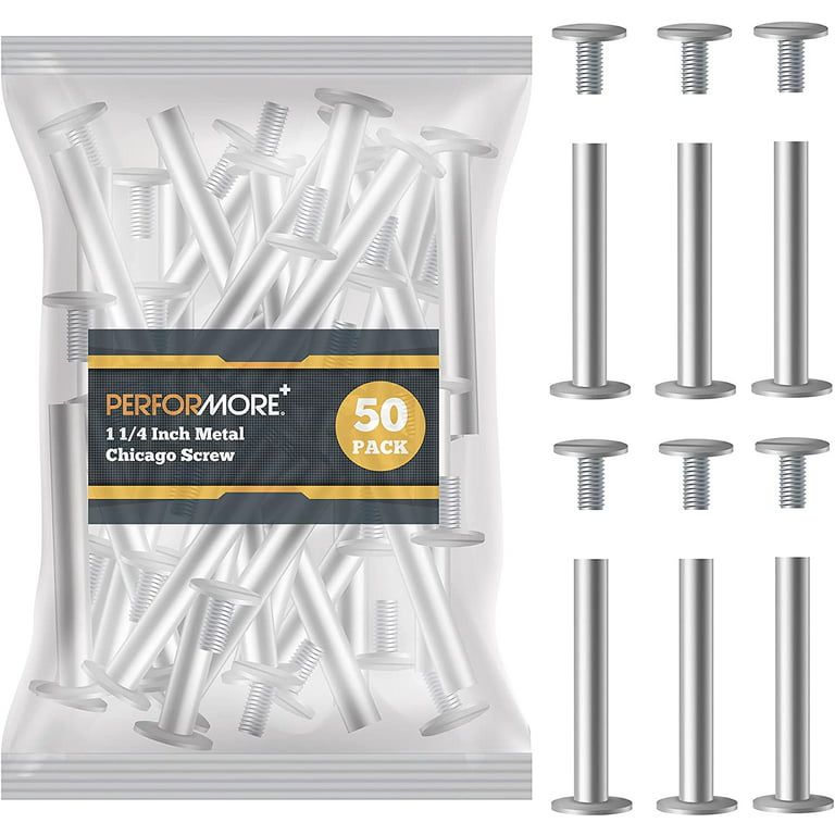 PERFORMORE 50 Pack of Silver Aluminum Screw Posts, 1 1/4 Inch Metal Chicago  Screw Post Binding Screws for Scrapbooking, Photo Albums, Binding, Leather  Screw Nail Rivet Button Solid Belt Tack Screw 