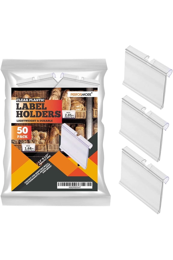 50 Pack of Clear Plastic Label Holders, Includes Resealable Bag 2.362" X 1.5"