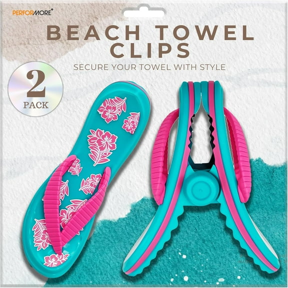 PERFORMORE Flip Flop Beach Towel Clips, Set of 2, Portable Towel Holder Clips