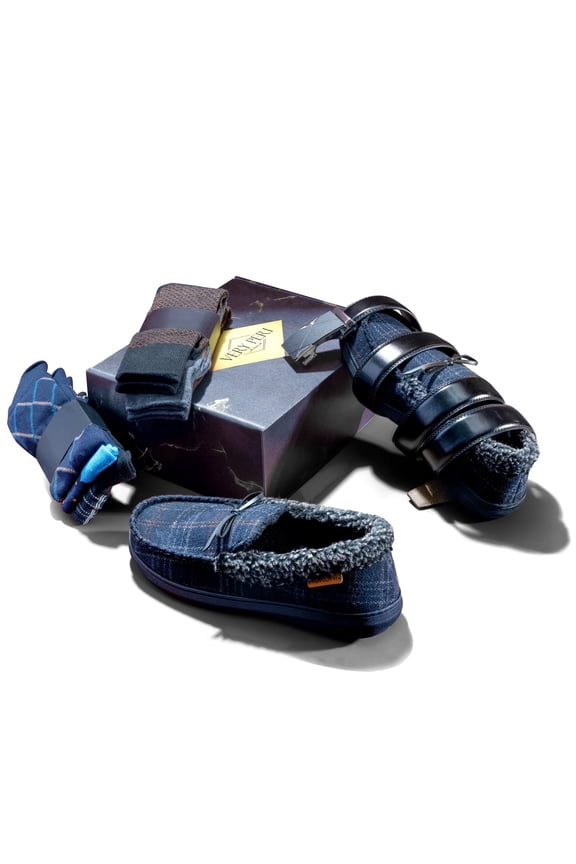 VERY PERI Luxury Curated Gift Box Men's Pamper Gift Box for Special Occasions Assorted Gift Box with Slippers, Socks, Belt & Message Gift Card Multi