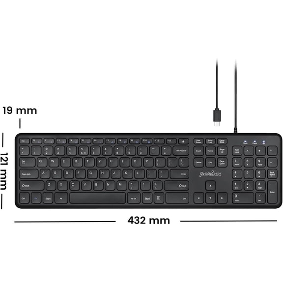 PERIBOARD-210C Wired Full-Size USB C Keyboard with Quiet Scissor Keys - Compatible with Mac, iPad, Windows, Chromebook, Tablets, Desktop, and Laptops - Black - US English (PB-210CBUS-11729)