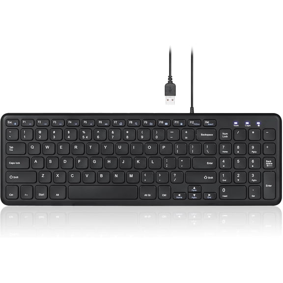 PERIBOARD-213U Wired Silent USB Scissor Keyboard - 14.45x4.76x0.70 Inches Compact Design with Number Pad - Black - US English (PB-213BUS-11738)