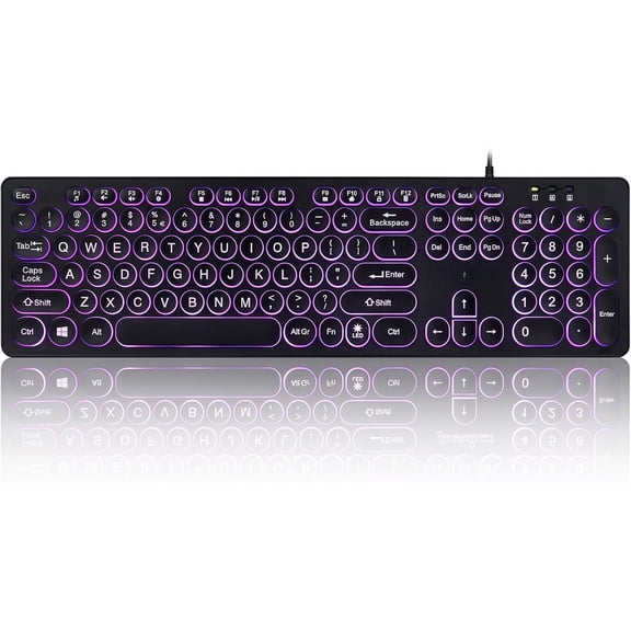 PERIBOARD-317R Wired Backlit USB Keyboard - Big Print Letter - Tri-Color Illuminated LED - Stylish Round Keycaps - English