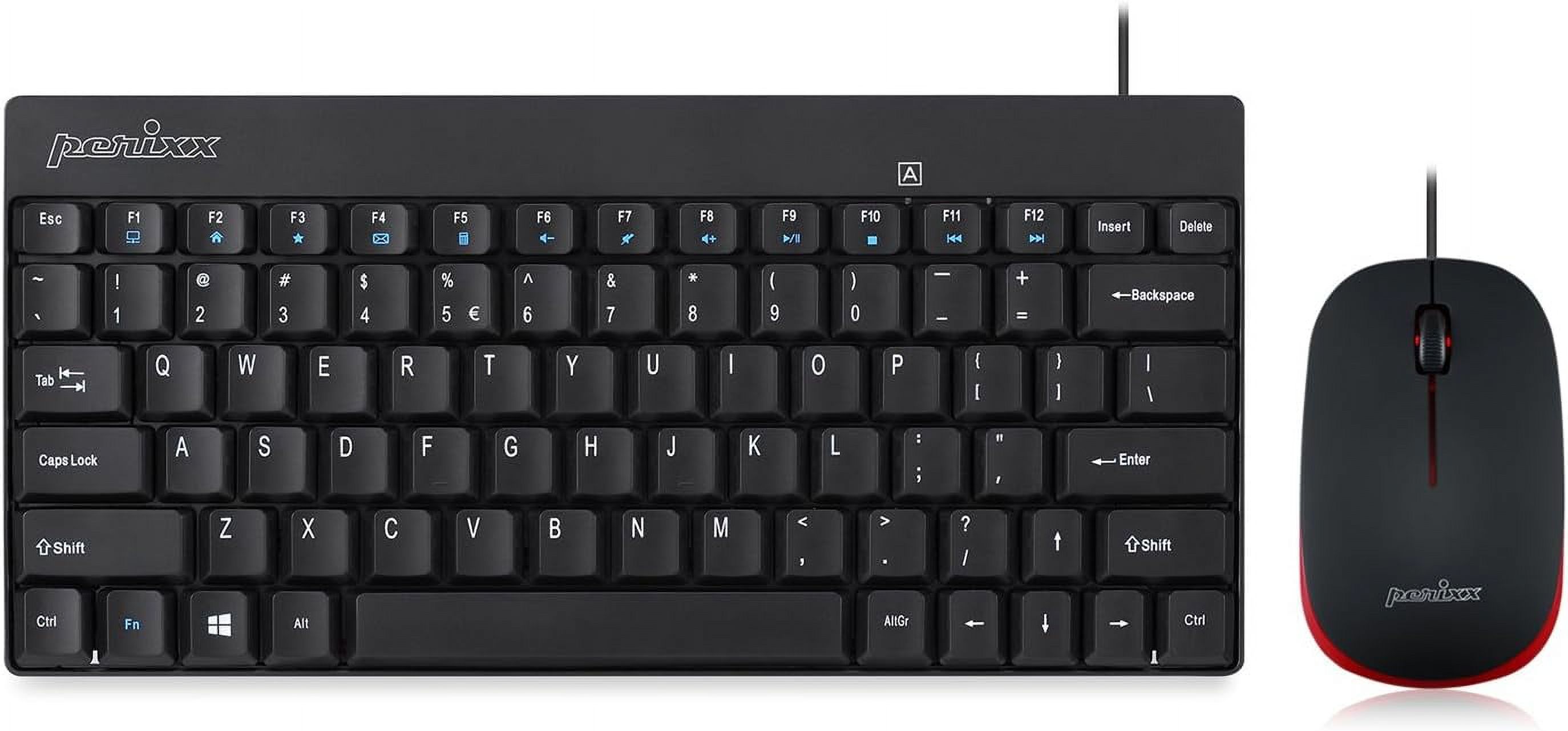 PERIDUO212 Wired Mini Keyboard and Mouse Set, USB Connection, Black