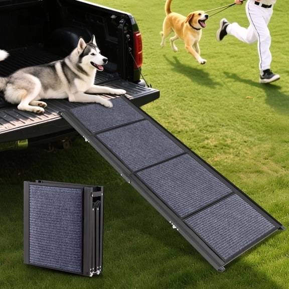 PERIMIDOME 71"  Foldable Dog Ramp, Portable Aluminum Pet Ramp with Non-Slip Surface,Black