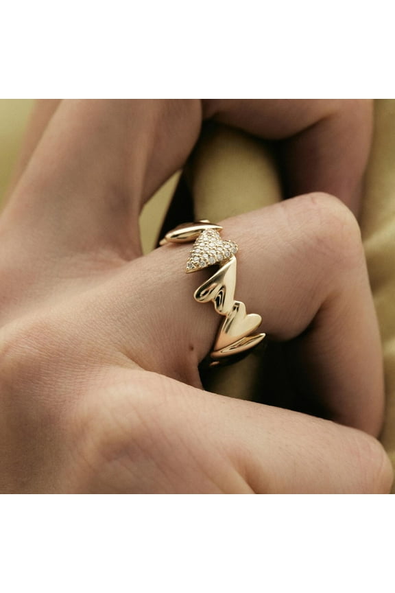 14K Gold Plated Heart Stackable Rings for Women - Love Valentines Statement Chunky Signet Ring Band