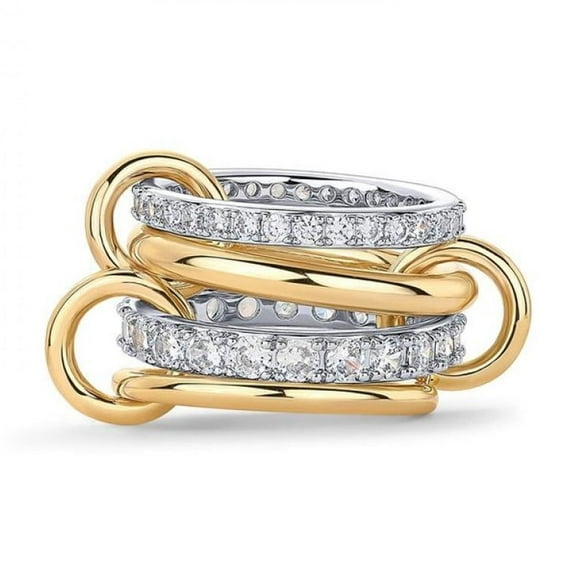 PERITANG 14K Gold Plated Interlocked Stackable Rings for Women Statement Multi Ring Mixed Metals Stack Cubic Zirconia Two-Toned Stacking Jewelry