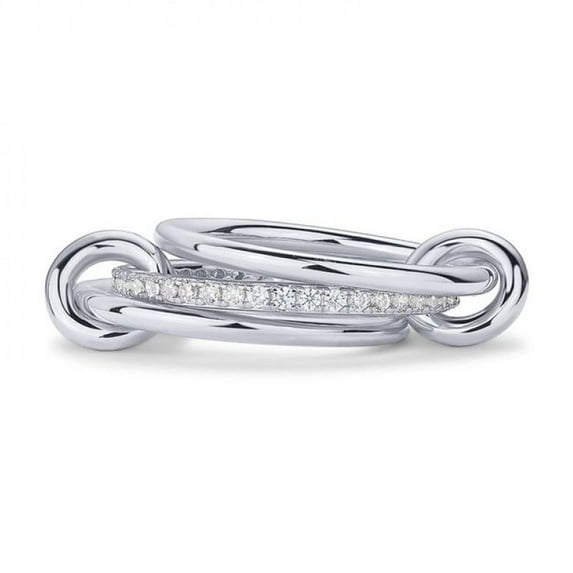 PERITANG 14K Gold Plated Interlocked Stackable Rings for Women Statement Multi Ring Mixed Metals Stack Cubic Zirconia Two-Toned Stacking Jewelry