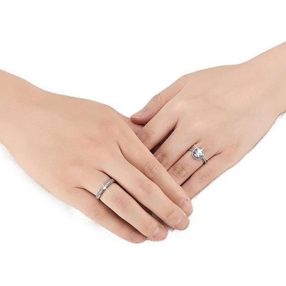 PERITANG 2pcs His and Hers Wedding Ring Sets Couples Engagement Rings Women and Men 925 Sterling Silver AAA Cubic Zirconia Jewelry