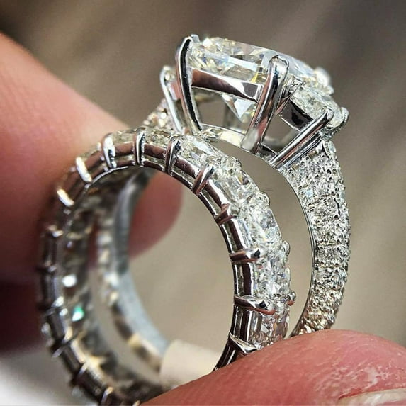 PERITANG 2pcs His and Hers Wedding Ring Sets Couples Engagement Rings Women and Men 925 Sterling Silver AAA Cubic Zirconia Luxury Fashion Exaggerated