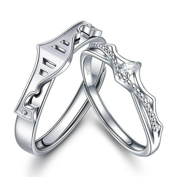 PERITANG 2pcs His and Hers Wedding Ring Sets Couples Engagement Rings Women and Men 925 Sterling Silver AAA Cubic Zirconia Open Crown Ring