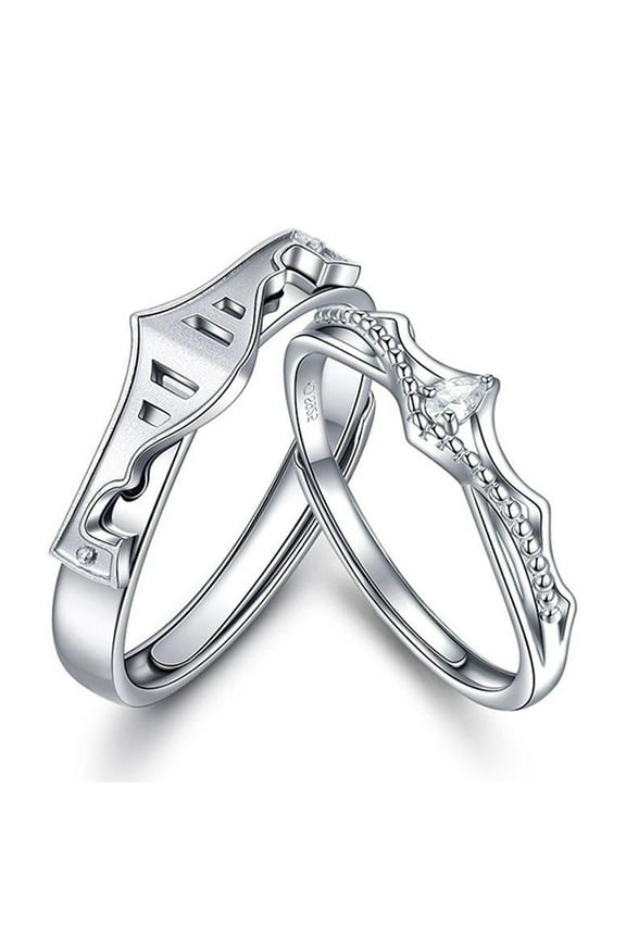 2pcs His and Hers Wedding Ring Sets Couples Engagement Rings Women and Men 925 Sterling Silver AAA Cubic Zirconia Open Crown Ring