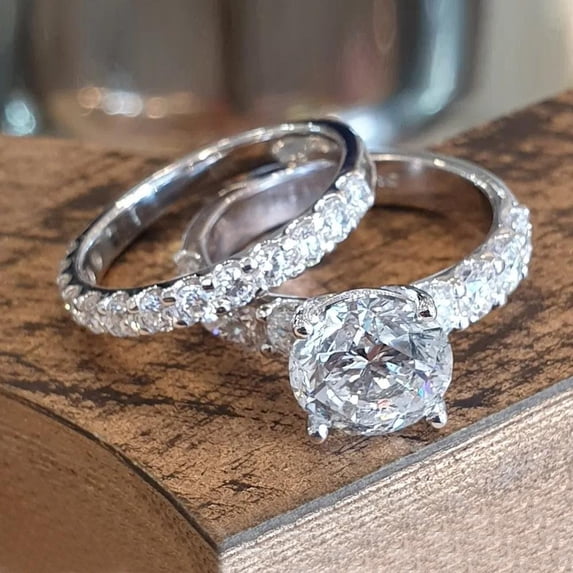 PERITANG 2pcs His and Hers Wedding Ring Sets Couples Engagement Rings Women and Men 925 Sterling Silver AAA Cubic Zirconia Proposal Rings