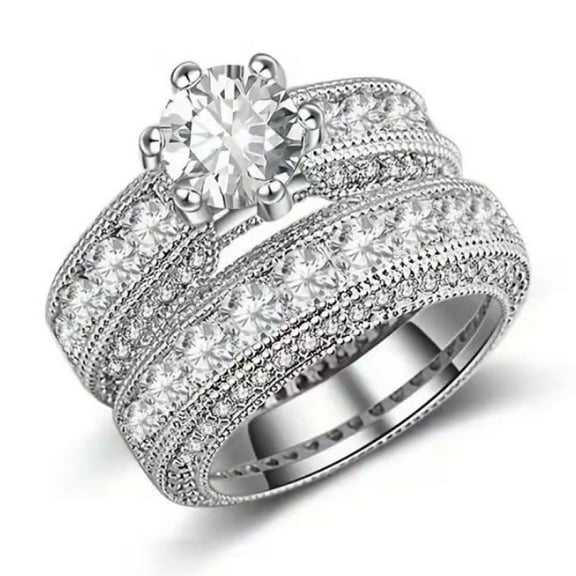 PERITANG 2pcs His and Hers Wedding Ring Sets Couples Engagement Rings Women and Men 925 Sterling Silver AAA Cubic Zirconia Shiny Jewelry