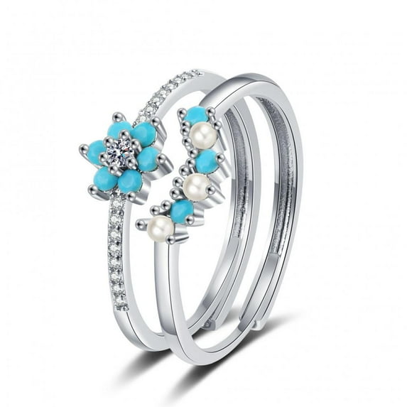 PERITANG 2pcs His and Hers Wedding Ring Sets Couples Engagement Rings Women and Men 925 Sterling Silver AAA Cubic Zirconia Blue Forest Style Flower Ring