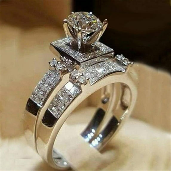 PERITANG 2pcs His and Hers Wedding Ring Sets Couples Engagement Rings Women and Men 925 Sterling Silver AAA Cubic Zirconia Eight Hearts Eight Arrows Ring