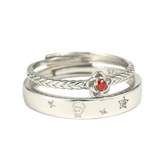 PERITANG 2pcs His and Hers Wedding Ring Sets Couples Engagement Rings Women and Men 925 Sterling Silver AAA Cubic Zirconia Little Prince and Rose Couple Ring