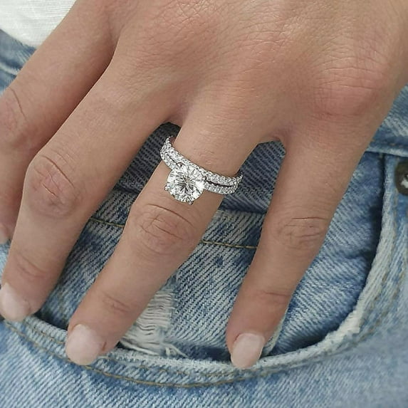 PERITANG 2pcs His and Hers Wedding Ring Sets Couples Engagement Rings Women and Men 925 Sterling Silver AAA Cubic Zirconia Versatile Street Accessories Oversized
