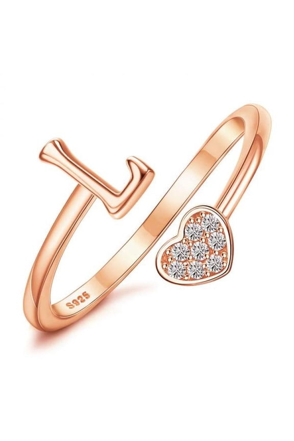 925 Sterling Silver Heart Initial Rings For Women S Stackable Ring Adjustable Initial Rings For Teen S Cute Heart Alphabet Letter Rings, Letter A-Z Ring