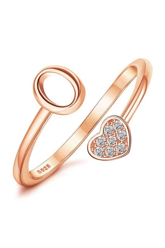 925 Sterling Silver Heart Initial Rings For Women S Stackable Ring Adjustable Initial Rings For Teen S Cute Heart Alphabet Letter Rings, Letter A-Z Ring