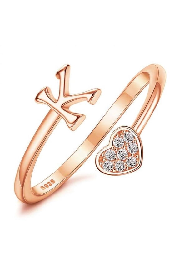 925 Sterling Silver Heart Initial Rings For Women S Stackable Ring Adjustable Initial Rings For Teen S Cute Heart Alphabet Letter Rings, Letter A-Z Ring