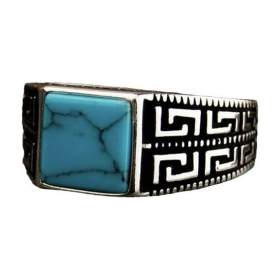 PERITANG 925 Sterling Silver Turquoise Stone Rings for Men stripe Ring Vintage Elegant Ring Jewelry With White Gift Box